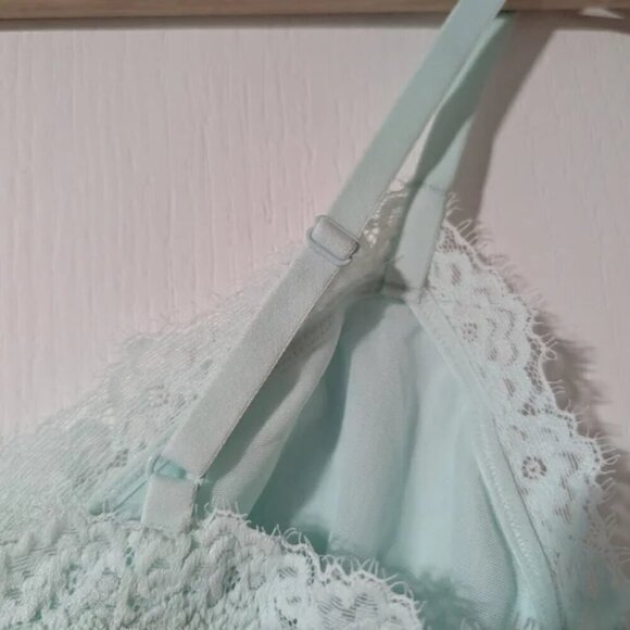 NEW Aerie | Ribbed Eyelash Lace Trim Longline Bralette in Tiffany Blue - Picture 6 of 9